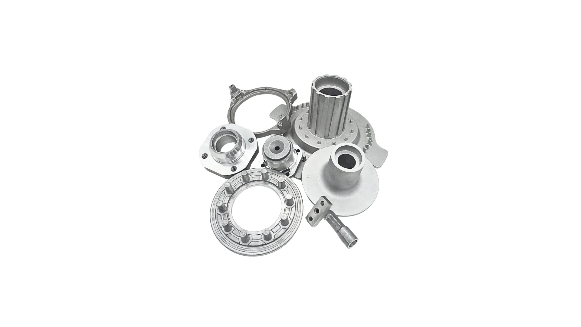 Cast aluminium HVAC compressor housings, flange rings and fan hubs before machining