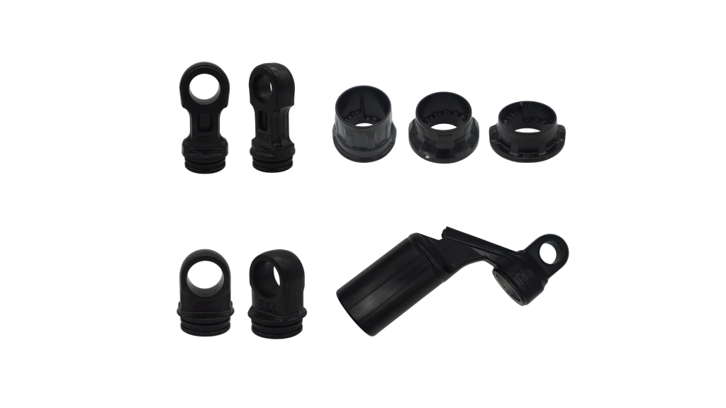 Black anodised aluminium die cast handlebar end caps, bushes and lever housings